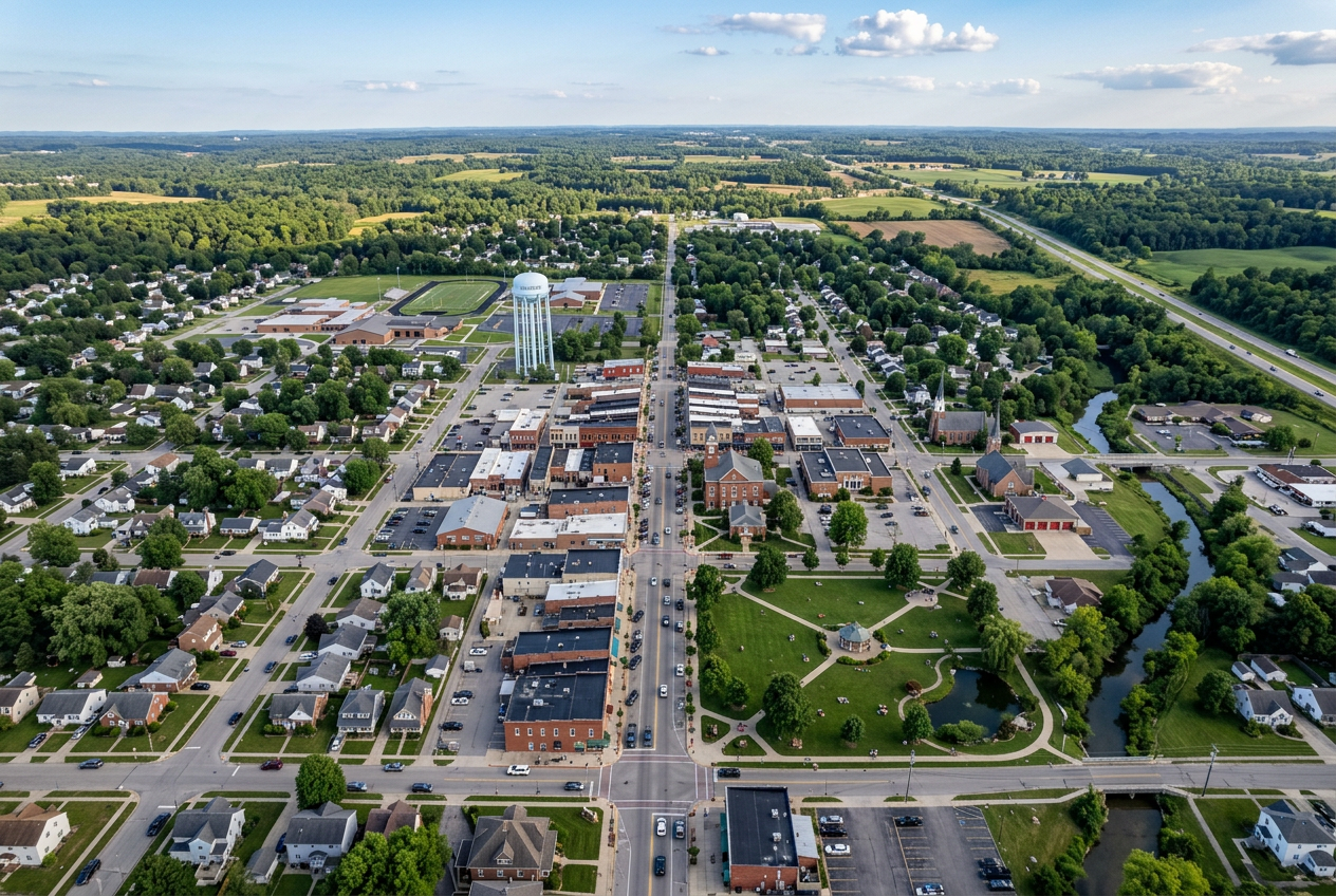 birds eye view of a town